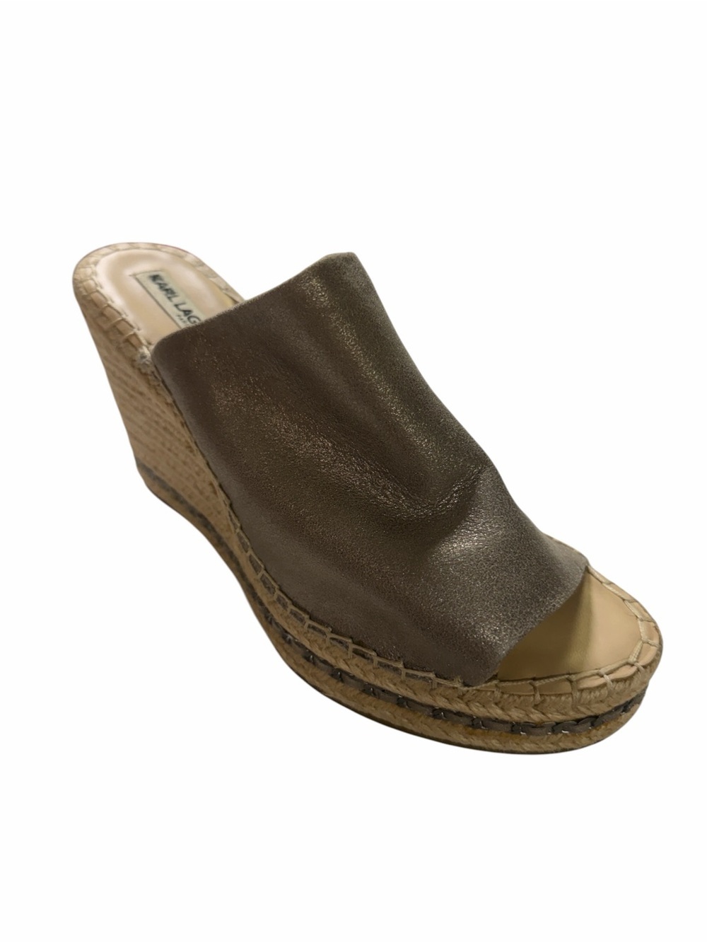 Karl Lagerfeld Metallic Espadrille Wedge Slide